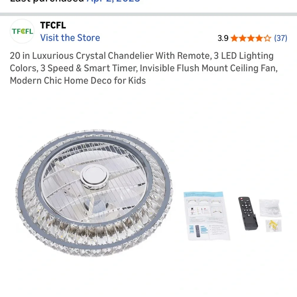 Elegant Crystal Ceiling Fan Light